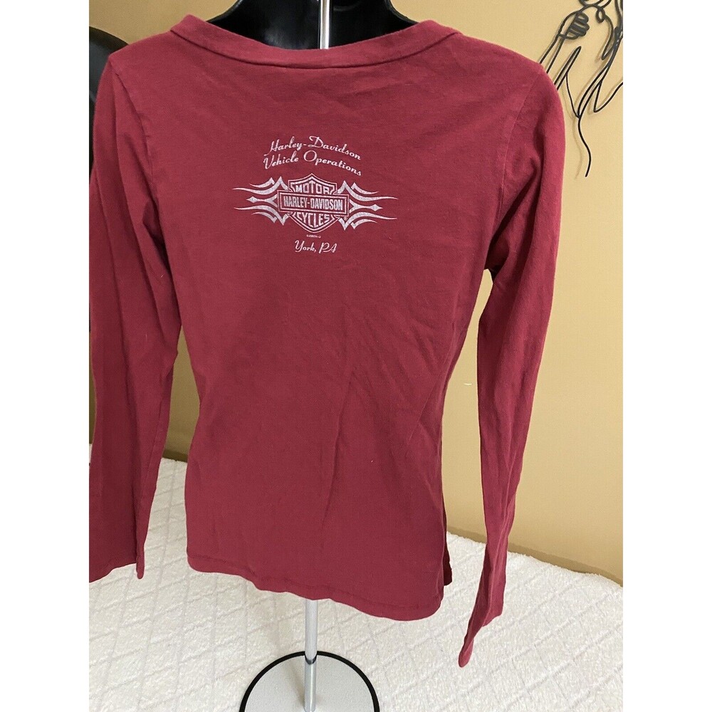 Vintage Harley Davidson York PA USA Made Women’s Red Long Sleeve Top Size Large - Picture 12 of 16
